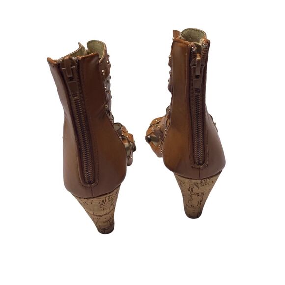 Pink Key Womens 9 Manakin Studded Ankle Zipper Wedge Heel Gladiator Sandals - Picture 3 of 11